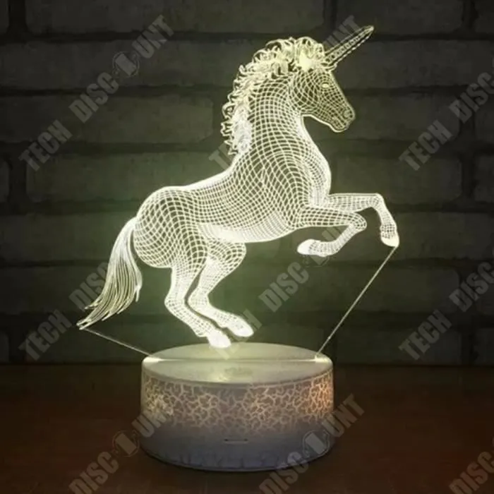 TD® Creative nouvelle licorne 3d veilleuse nouveauté cadeau électronique led lampe de chevet usb atmosphère colorée lumière veilleus-0