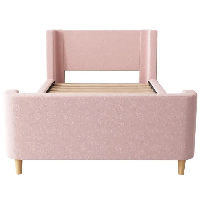 Lit d'enfant - GUTENT - Traîneau - 90 x 200 cm - Velours doux - Rose-3