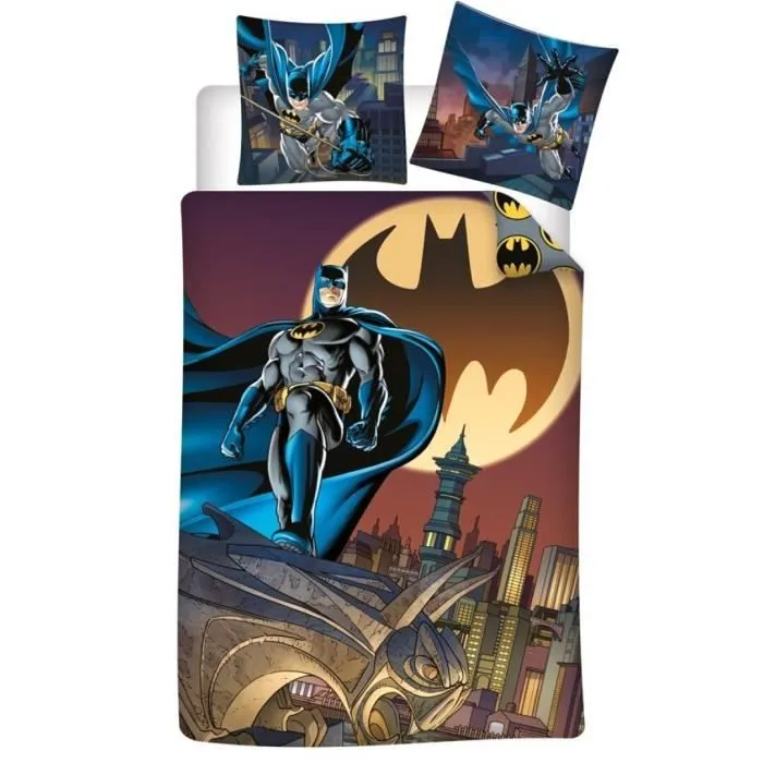 Parure de Lit Enfant Batman Gotham - Housse de couette 140x200 cm - Taie d’oreiller 65x65 cm - Réversible - Noir-0