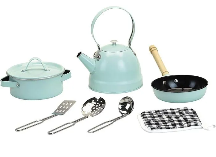 Dinette vintage bleue en métal - VILAC - Set de dinette métal vintage 7 pièces-0