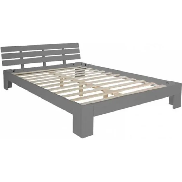 Lit double lit futon en bois 160x200 lit pin gris cadre de lit bois massif - HomeStyle4U - 2038-0