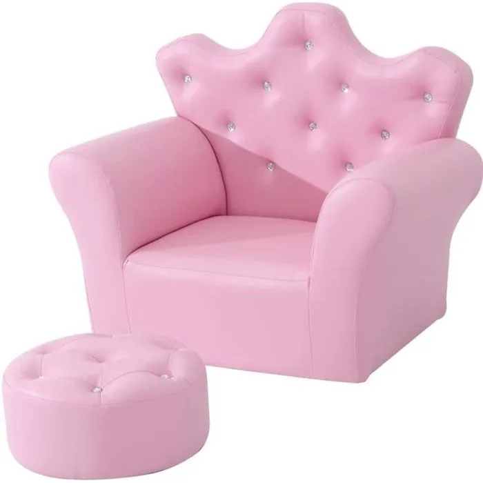 Ensemble fauteuil et pouf enfant design couronne de princesse - HOMCOM - Rose - 3 ans et plus-0