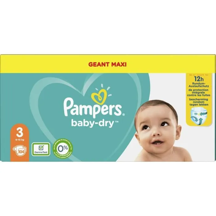Pampers Baby-Dry Taille 3, 104 Couches-0