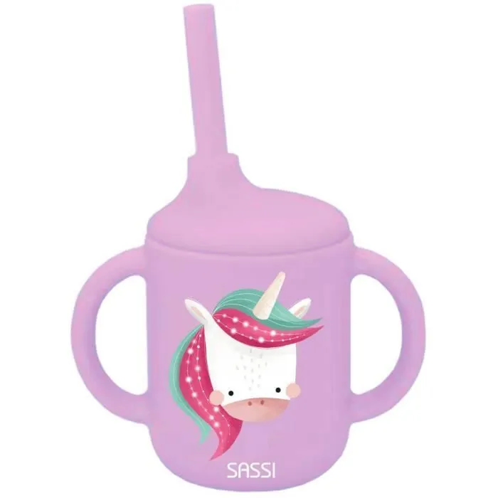 Gobelet en silicone avec poignées et paille 120 ml Animaux LICORNE-0