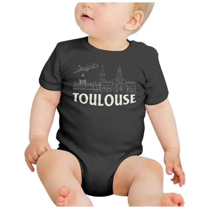 Body Bébé Manche Courte Noir Toulouse Minimalist Ville France Symbole Capitole-1