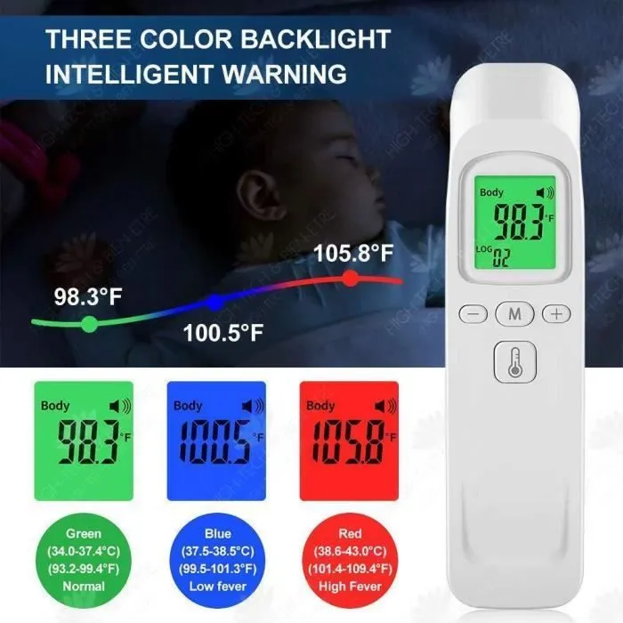 HTBE® Thermomètre frontal médical Thermomètre infrarouge sans contact Thermomètre portable pour appareils ménagers exportés-1