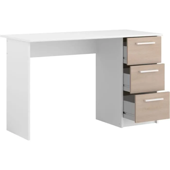 Bureau droit ESSENTIEL - 3 tiroirs - Décor chêne et blanc - L 121,2 x P 55 x H 74,5 cm - PARISOT-3
