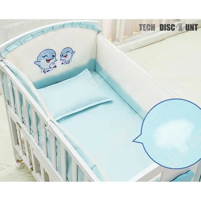 TD® Parure de lit de bébé bleu en coton lavable 5 pièces pour berceau couffin chambre enfant nouveau né soins hygiène design bébé-1