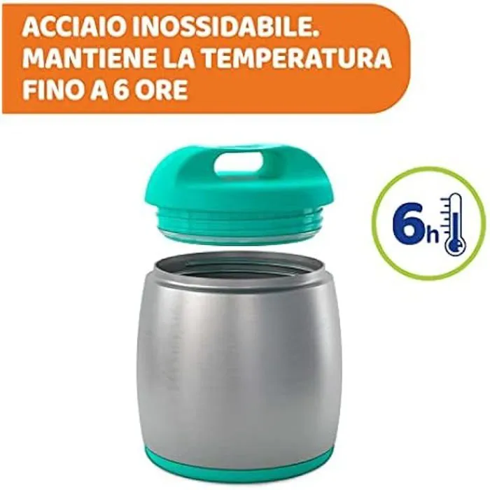 Chicco Récipient thermos pour bébé en acier inoxydable pour aliments chauds pour bébés maintient la température jusqu'à 6 heures,-1