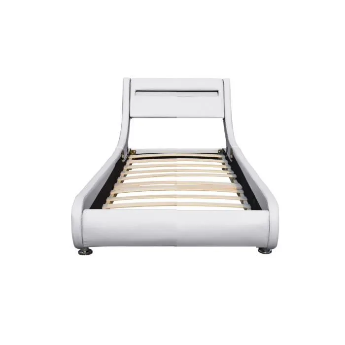 Lit - MARQUE Incurve - 120x190 - Tête de Lit LED - MDF - 1 place - Blanc-0