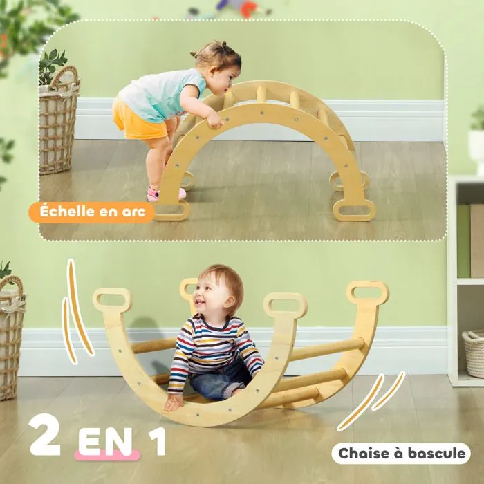 Arche escalade enfants AIYAPLAY bascule en bois d'intérieur pour garçons & filles, tout-petits de 18 à 48 mois, bois naturel-4