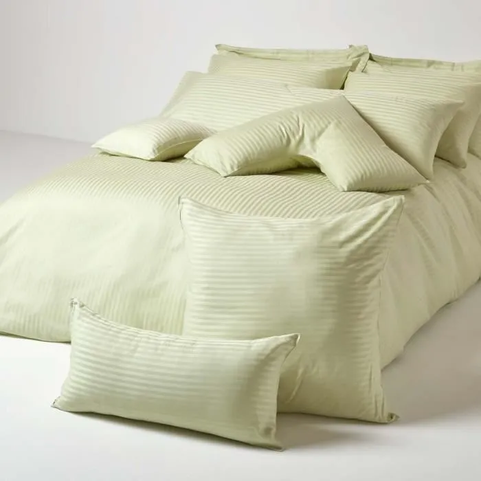 Taie d'oreiller Vert Sauge 100% coton Egyptien 330 fils 40 x 40 cm - HOMESCAPES - Carré - Rayures-3