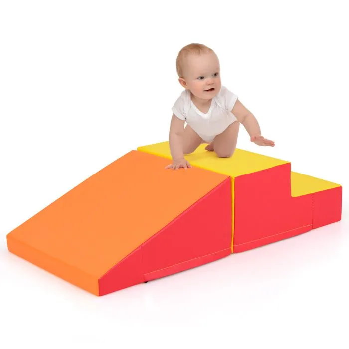 2PCS Module Motricité Bébé en Mousse COSTWAY-Bloc de Construction Housse PU Imperméable & Amovible-Attache Auto-aggrippant-Orange-0