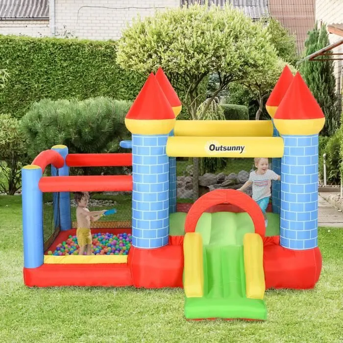 Château gonflable enfant - Outsunny - toboggan, trampoline, piscine, panier - dim. 2,8L x 2,6l x 2,1H m-1