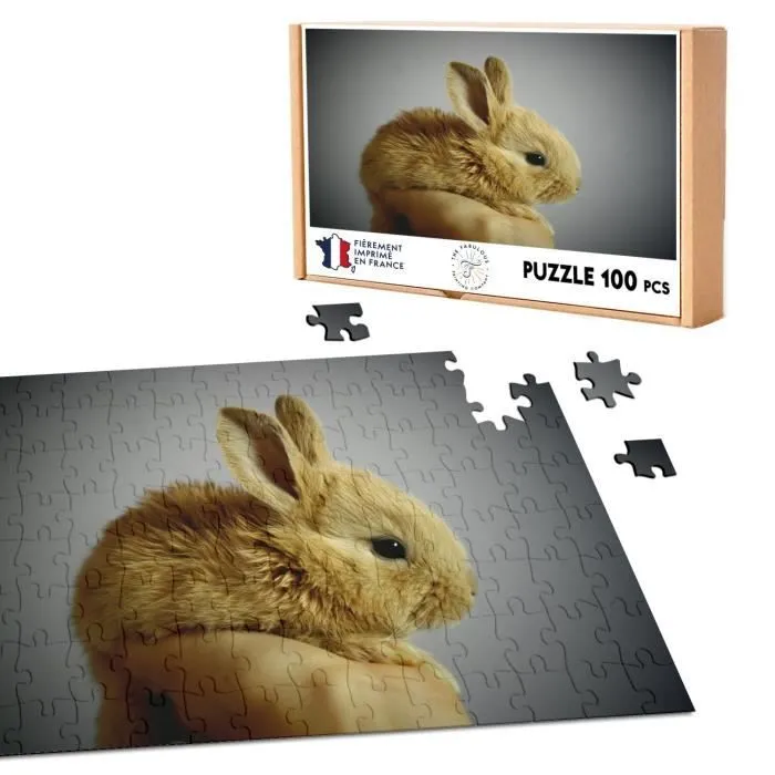 Puzzle Classique 100 pièces Lapin Nain Trop Mignon Poilu Beige Animal De Compagnie-0