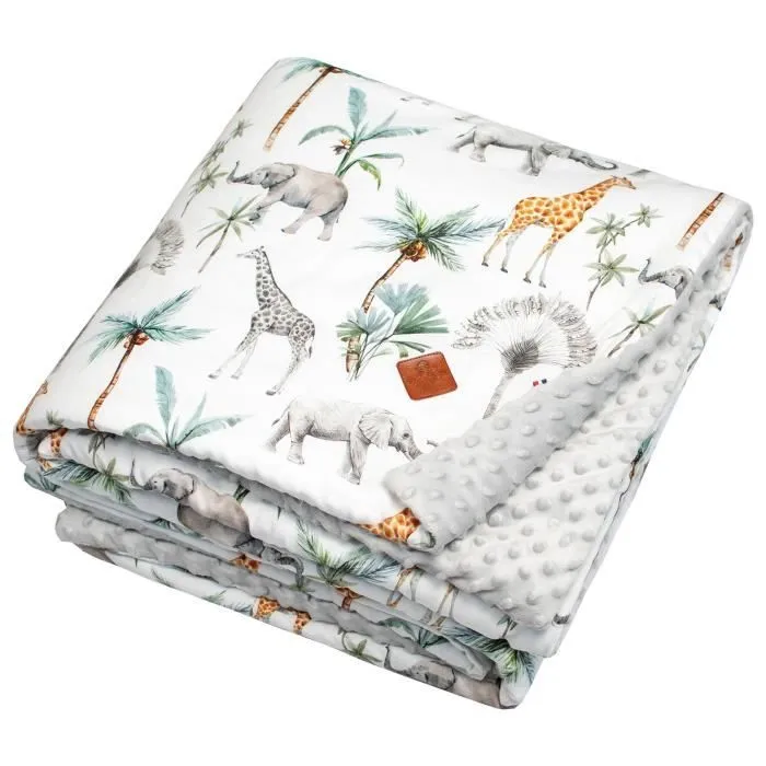 Grand plaid couverture réversible en minky Safari 140x200 Gris-0