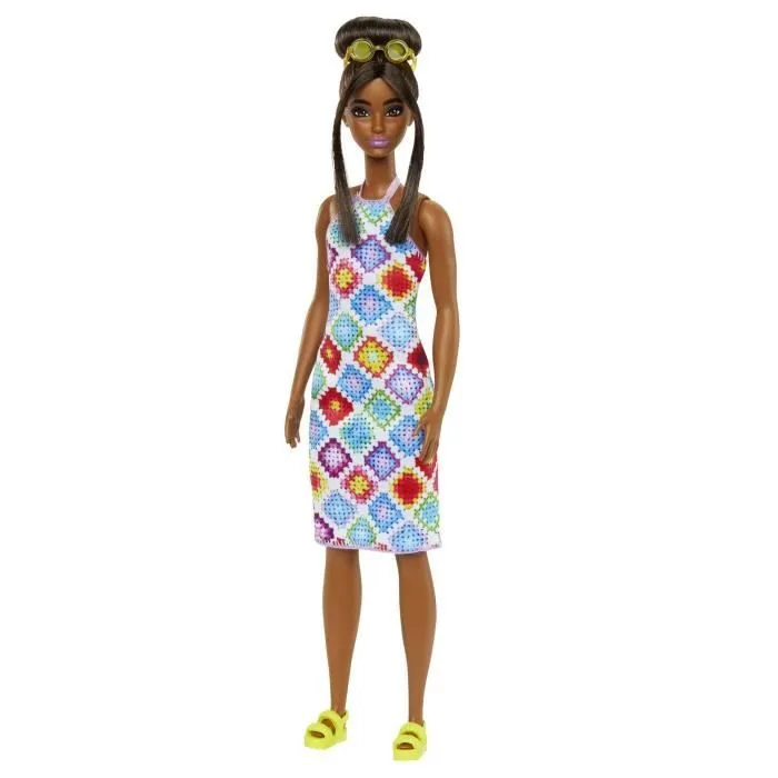 Barbie Fashionistas 210 avec bun et robe crochet dos nu - Poupée Mannequin -BARBIE - HJT07 - POUPEE MANNEQUIN BARBIE-0