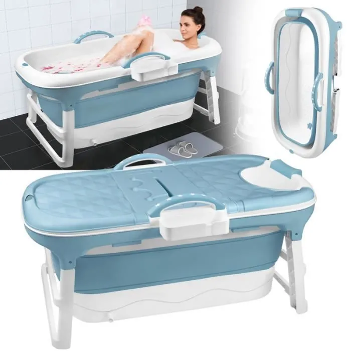 YUENFONG Baignoire pliable pour adulte L 118 x 62 x 53 cm, Baignoire portable avec Couvercle amovible pour petite salle de bain-0