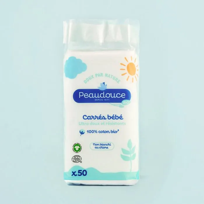 50 Carrés Bébé Coton BIO Peaudouce-0
