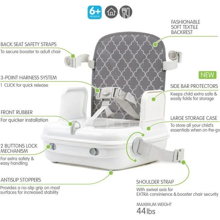 Réhausseur bébé pour table à manger - BENBAT - Portable et lavable - Facile à plier - Harnais de sécurité réglable - Gris-1