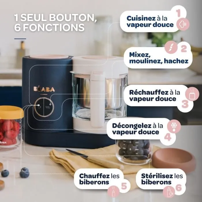 BEABA, Babycook Néo Robot Cuiseur Bébé 6 en 1, Made in France, Bleu Nuit-2
