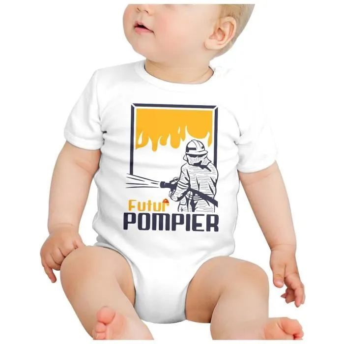 Body Bébé Manche Courte Blanc Futur Pompier Métier Avenir Héros-1