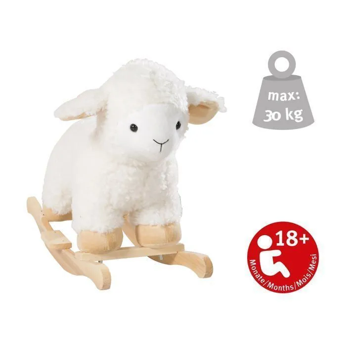 ROBA Agneau à Bascule en Bois et Peluche Douce avec Poignées - Aide à Maîtriser l'Équilibre - dès 18 Mois - Blanc-3