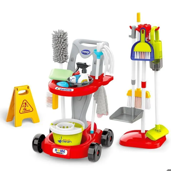Chariot de Ménage Enfant 29 Pièces Ensemble De Nettoyage pour Enfant,  Jouets De Nettoyage Éducatifs, Jeu de Rôle Jouet Ménager-0