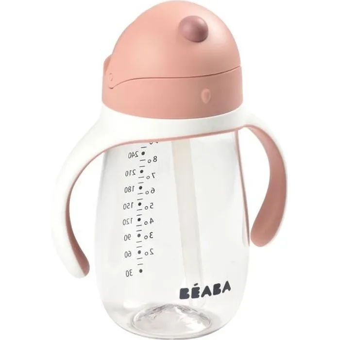 Tasse Paille Enfant 2 en 1 300 ml - BEABA - old pink - étanche et anti-fuite-0