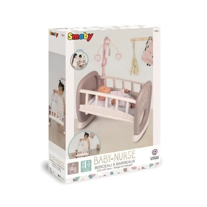Baby Nurse - Berceau à barreaux Smoby - Pour poupon jusqu'à 42 cm - Fabriqué en France-1