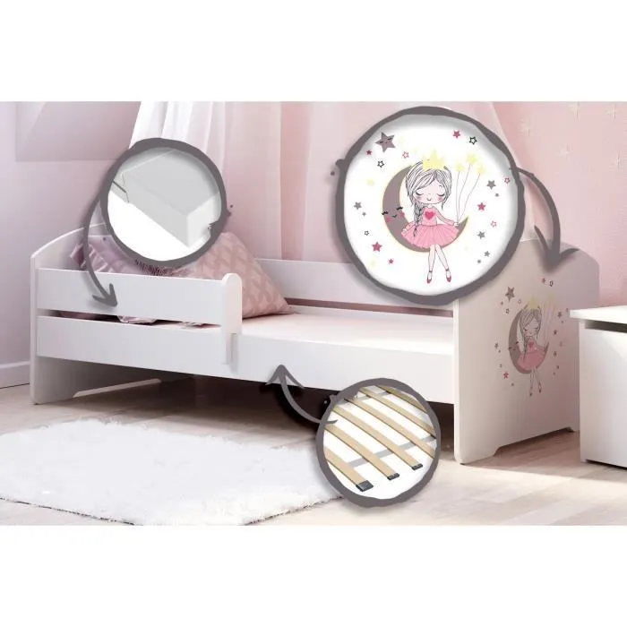Lit enfant 160x80 cm + sommier + matelas avec barrière de sécurité-3