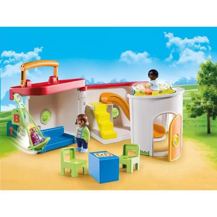 PLAYMOBIL - Garderie transportable - Bleu - Playmobil 1.2.3 - Pour Enfant de 18 mois et plus-1