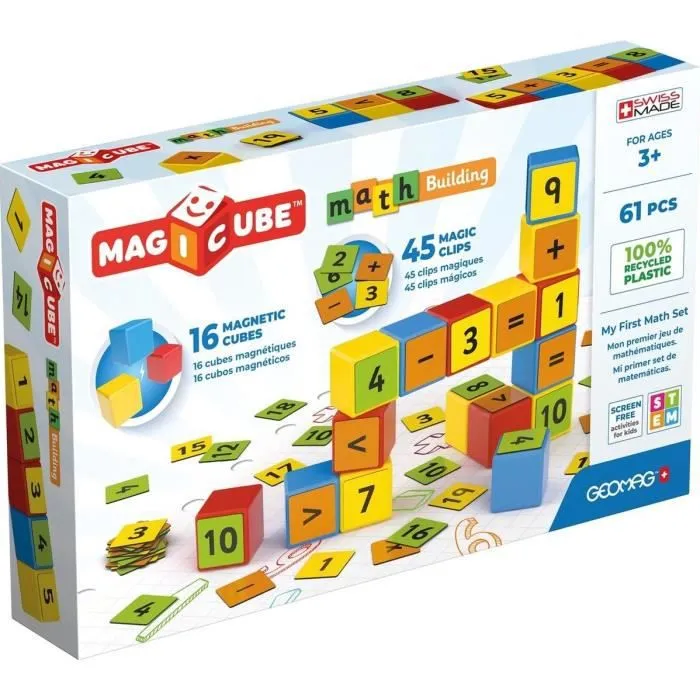 Jeux de construction - GEOMAG - Magicube Math Building Recycled Clips - 61 pièces - Plastique recyclé - Mixte-0