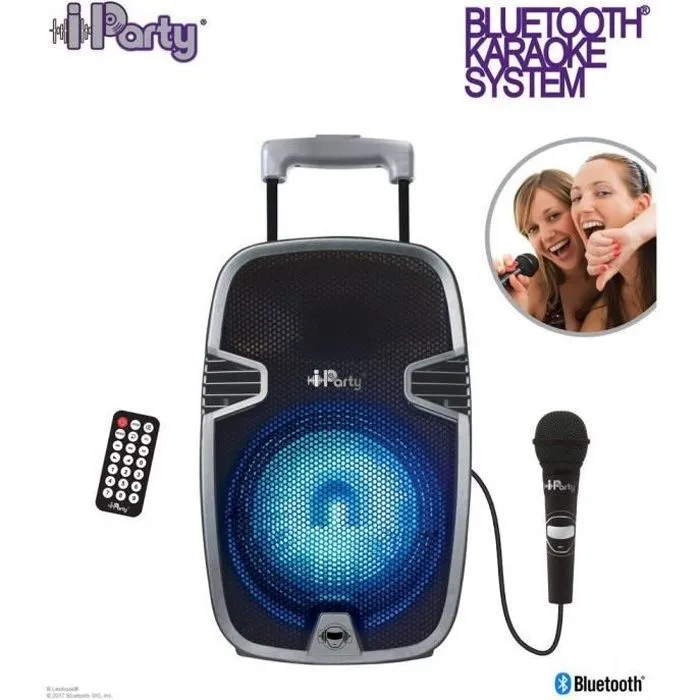 Enceinte Karaoké Bluetooth® 8’’ avec roulettes et micro - LEXIBOOK - 120 watts musicaux - Autonomie 6 heures-0
