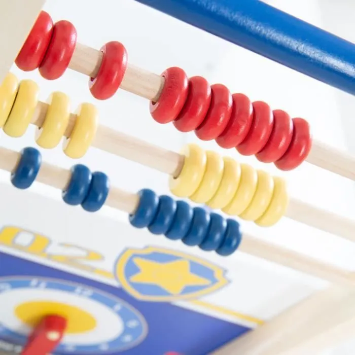 ROBA Pat Patrouille Trotteur Bébé - Bus et Chariot Enfant - Horloge Boulier et Éléments à Tourner - Motif Chiens - Bois Bleu - Blanc-2