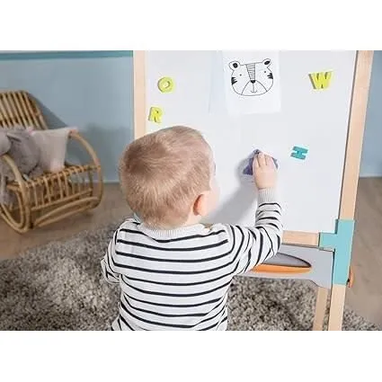 Smoby - Tableau en bois double face - Ardoise craie et Blanche magnétique - Pliable et hauteur ajustable - 80 accessoires - Dés 3ans-3