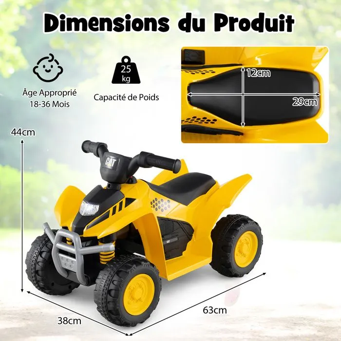 COSTWAY Quad Electrique pour Enfants 6V 4 Ah, Voiture Électrique Enfants avec Klaxon, LED, Pédale, 18 à 36 Mois, Jaune-2
