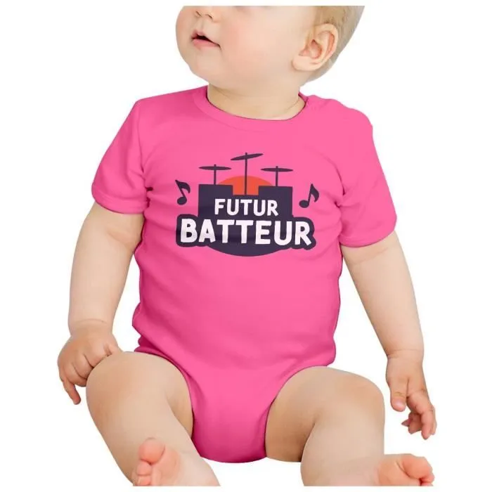 Body Bébé Manche Courte Rose Futur Batteur Musicien Artiste Métier-1