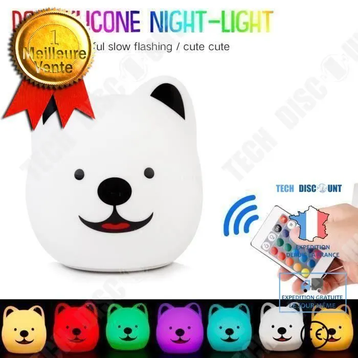 TD® Veilleuse pour enfants modèle chien Télécommande lumière de nuit Lumière chien mignon Cadeau Silicone Chien Silicone décoration-0