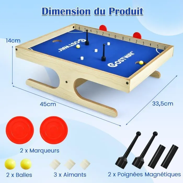 COSTWAY Jeu de Société Magnétique pour 2 Joueurs, Mini Baby-Foot avec 2 Boules et 2 Poignées 45 x 33,5 x 14 CM-3