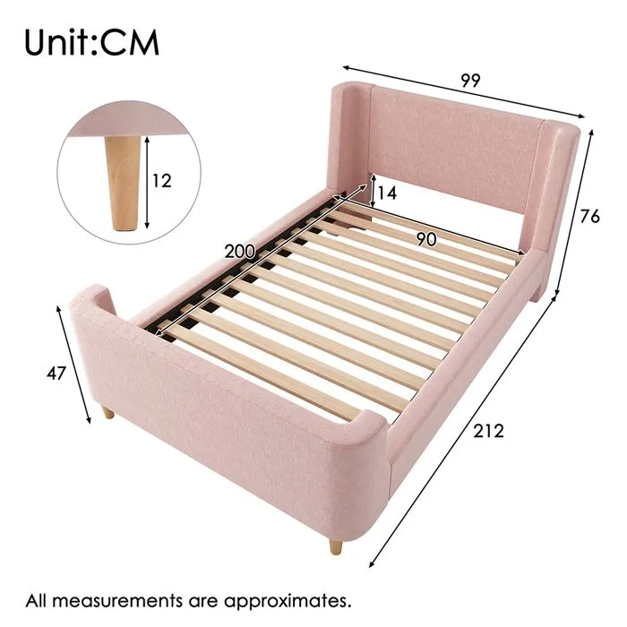 Lit d'enfant - GUTENT - Traîneau - 90 x 200 cm - Velours doux - Rose-2