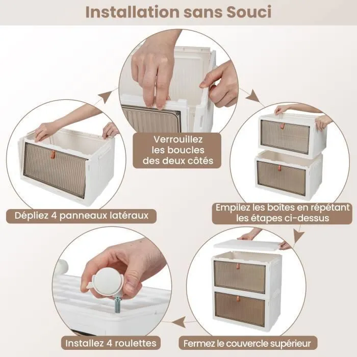COSTWAY Boîte Rangement Plastique 3 Niveaux, 360° Roulette Verrouillable, Boîte à Chaussures avec Porte Magnétique Transparente-1