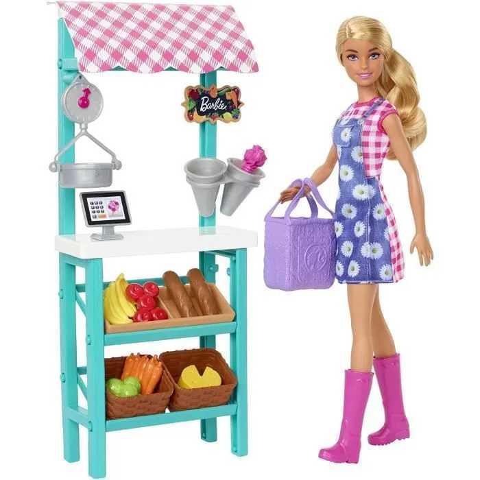 Barbie Jeu de marché de fruits et légumes avec poupée HCN22-2
