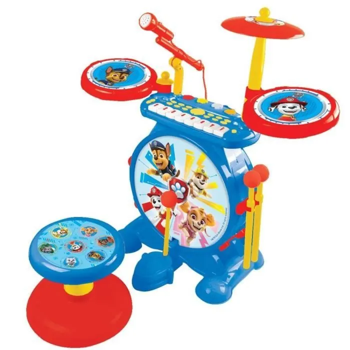 Pat' Patrouille - Batterie Électronique pour enfant - Lumineuse - Complète 3 en 1 - Clavier, cymbales et tabouret - LEXIBOOK-1