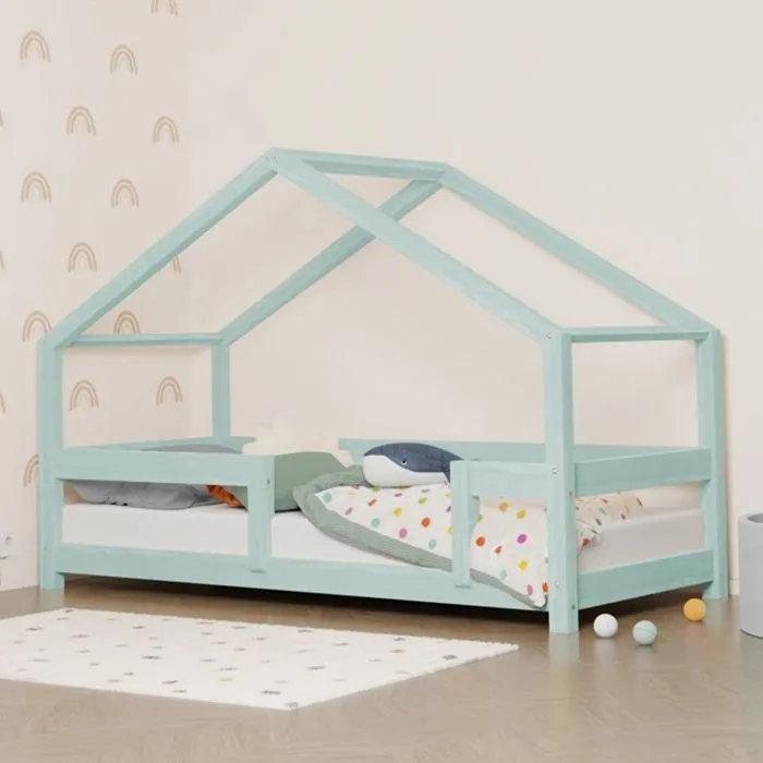Lit cabane enfant LUCKY 120 x 190 bleu clair-1
