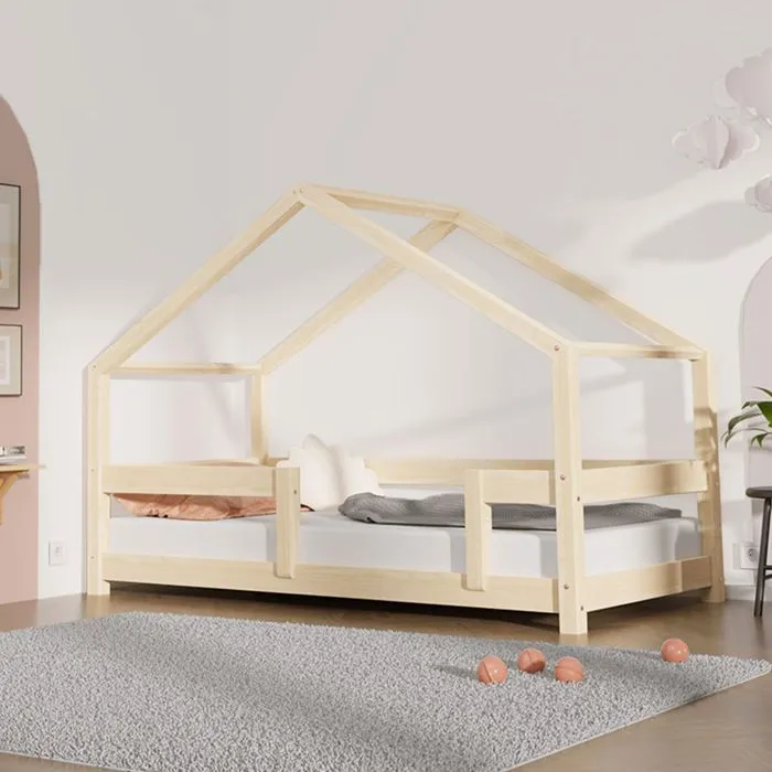 Lit cabane enfant LUCKY 80 x 160 bois naturel-1