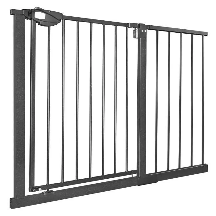 Barrière de protection, pour escaliers sans perçage, Pour enfant, 105-115 cm de large, Fermeture automatique, En métal - Noir-0