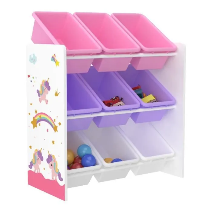 Étagère de rangement Muxía pour enfant avec 9 bacs ouverts blanc  violet  rose-3