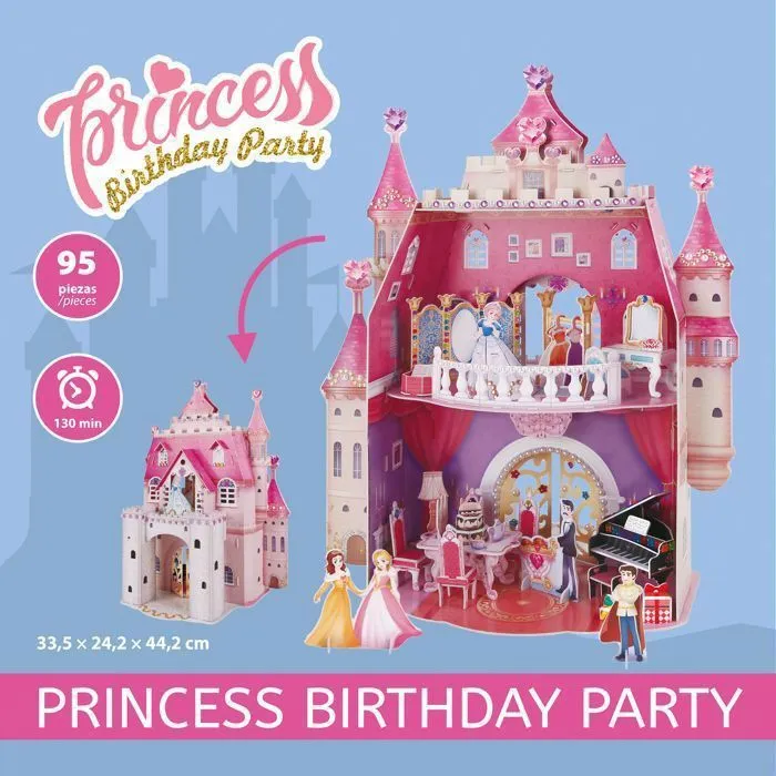 Puzzle 3D Chateau Princesse, Princess Birthday Party, Puzzle 3D Enfant 5 Ans, Puzzles 3D avec 524 Autocollants, 95 Pièces, Rose-1
