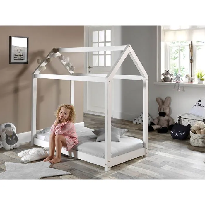 Vipack - Lit enfant Design "cabane" 70x140 cm Blanc - Sommier à lattes inclus-1